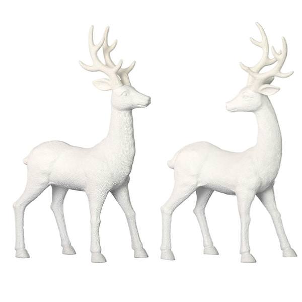 16.5" White Deer Set with Glitter Ornament (set of 2)