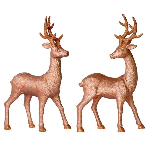 16.5" Rose Gold Deer Set with Glitter Ornament (set of 2)