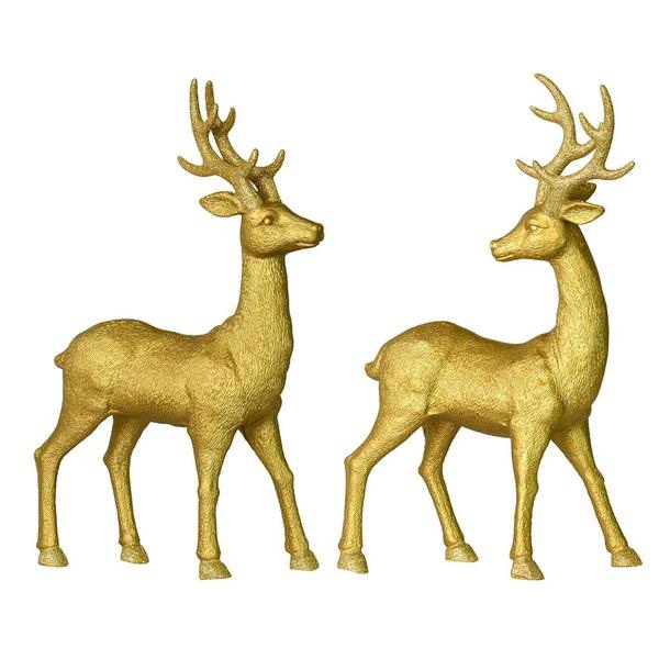 16.5" Gold Deer Set with Glitter Ornament (set of 2)