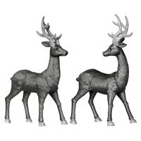 Vickerman 16.5" Pewter Deer Set with Glitter Ornament (set of 2)