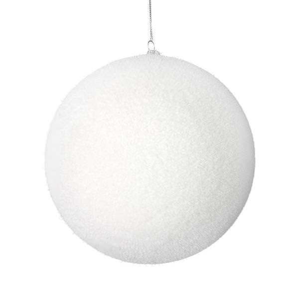 4" White Flocked Ball Ornament (6 pack)