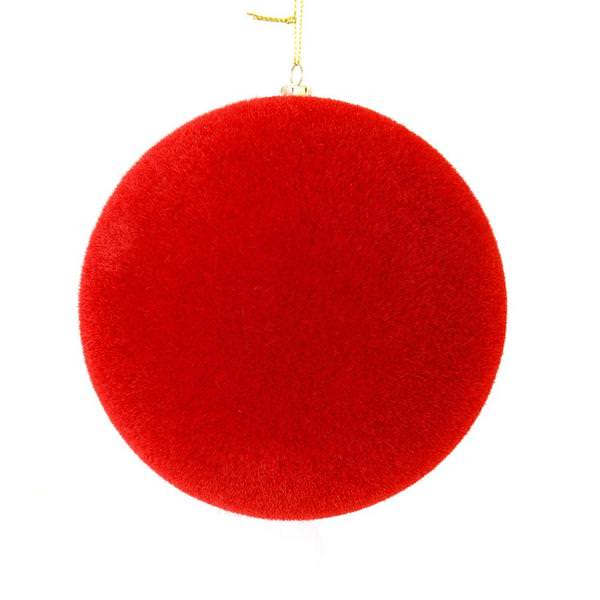 8" Red Flocked Ball Ornament