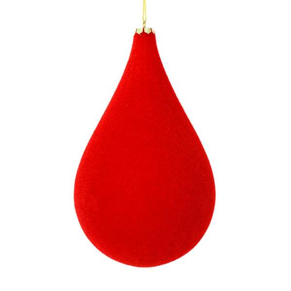 10.5" Red Flocked Waterdrop Ornament (2 pack)