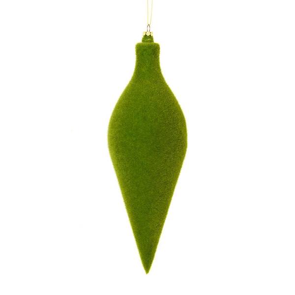 12" Moss Green Flocked Oval Finial Ornament (3 pack)