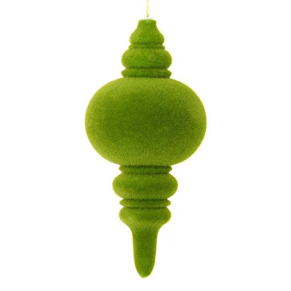 10" Moss Green Flocked Finial Ornament (3 pack)
