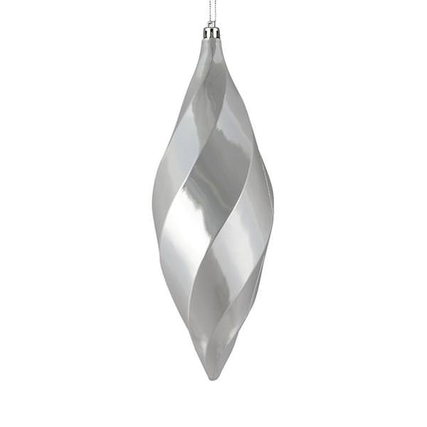 8" Silver Shiny Swirl Finial Ornament (6 pack)