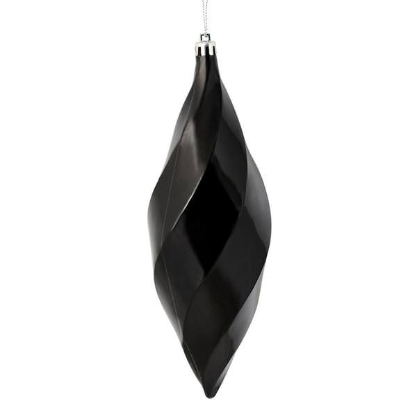 8" Black Shiny Swirl Finial Ornament (6 pack)