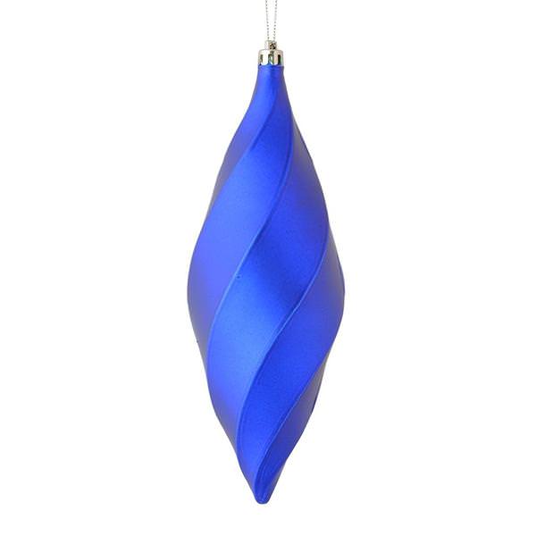 8" Cobalt Blue Matte Swirl Finial Ornament (6 pack)