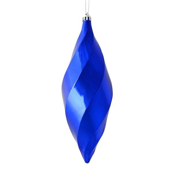 8" Cobalt Blue Shiny Swirl Finial Ornament (6 pack)