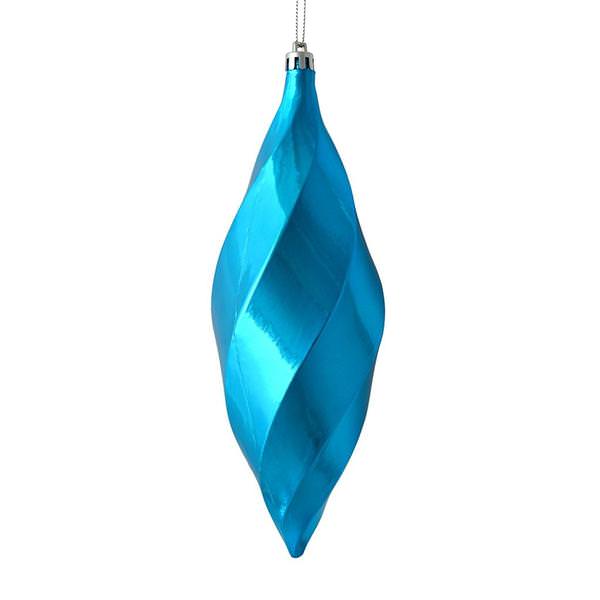 8" Turquoise Shiny Swirl Finial Ornament (6 pack)