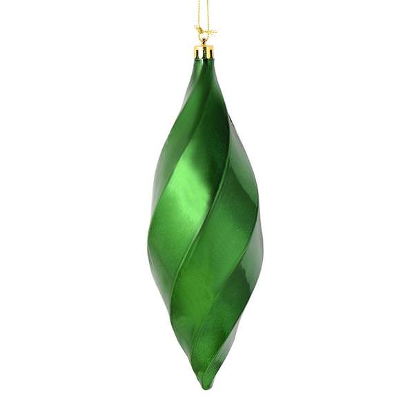 8" Emerald Shiny Swirl Finial Ornament (6 pack)
