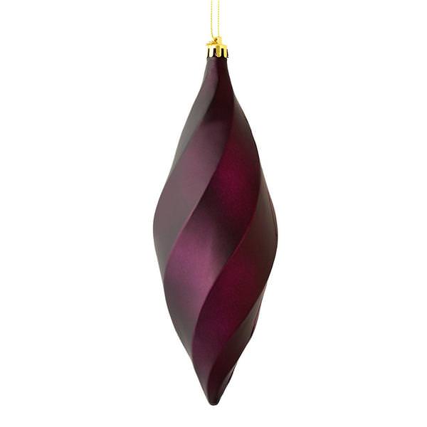 8" Plum Matte Swirl Finial Ornament (6 pack)