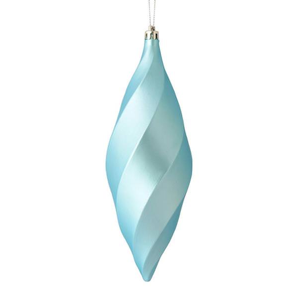 8" Baby Blue Matte Swirl Finial Ornament (6 pack)