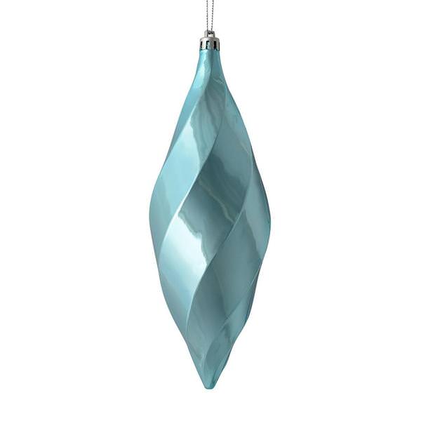 8" Baby Blue Shiny Swirl Finial Ornament (6 pack)