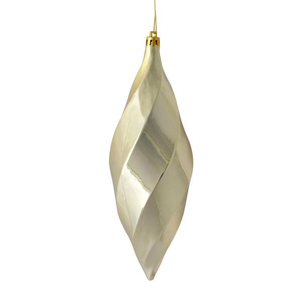 8" Champagne Shiny Swirl Finial Ornament (6 pack)