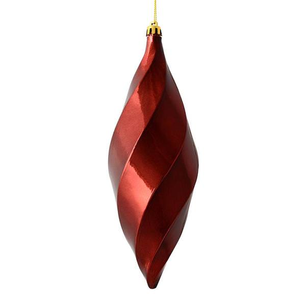 8" Burgundy Shiny Swirl Finial Ornament (6 pack)