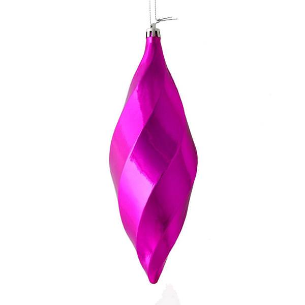 8" Fuchsia Shiny Swirl Finial Ornament (6 pack)