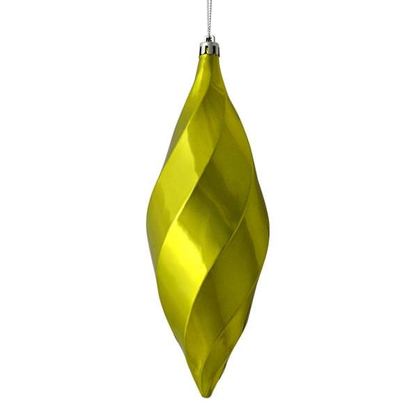 8" Lime Shiny Swirl Finial Ornament (6 pack)