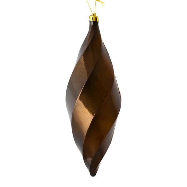 8" Chocolate Shiny Swirl Finial Ornament (6 pack)