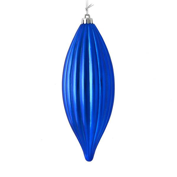 8" Blue Shiny Line Finial Ornament (4 pack)