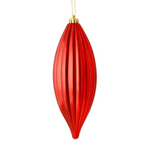 8" Red Shiny Line Finial Ornament (4 pack)