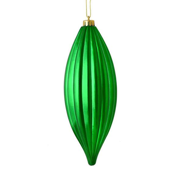 8" Green Shiny Line Finial Ornament (4 pack)