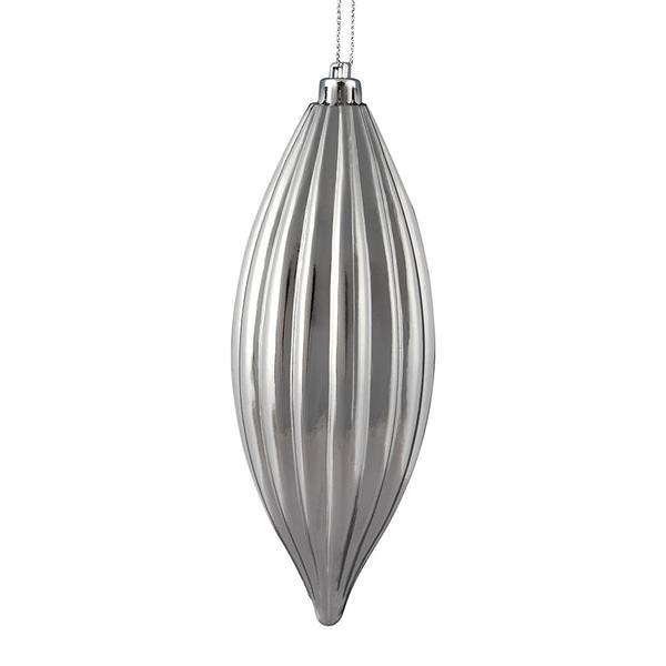 8" Silver Shiny Line Finial Ornament (4 pack)