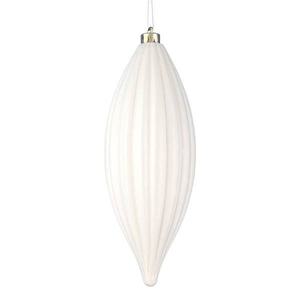 8" White Shiny Line Finial Ornament (4 pack)