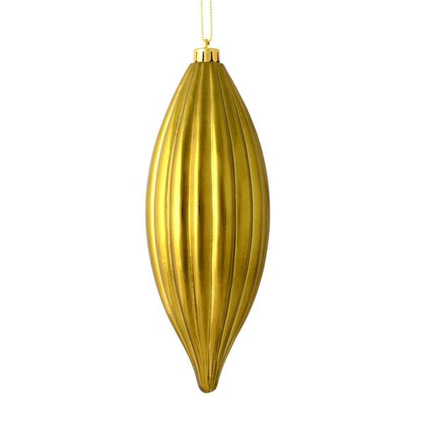 8" Olive Shiny Line Finial Ornament (4 pack)