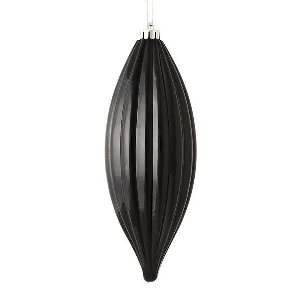 8" Black Shiny Line Finial Ornament (4 pack)