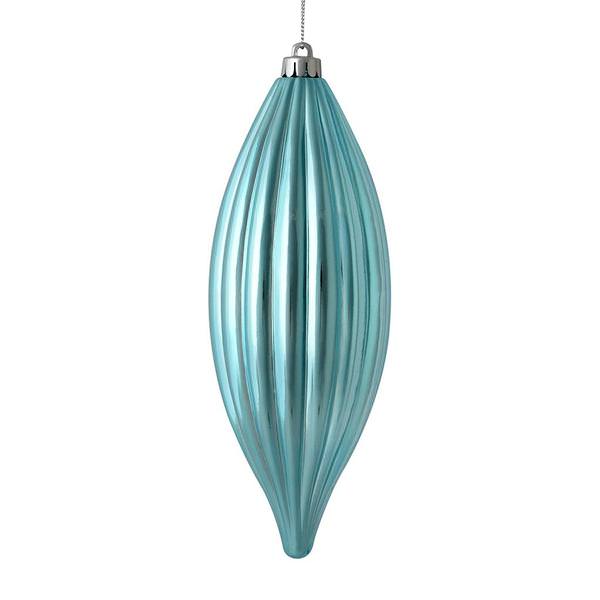 8" Baby Blue Shiny Line Finial Ornament (4 pack)