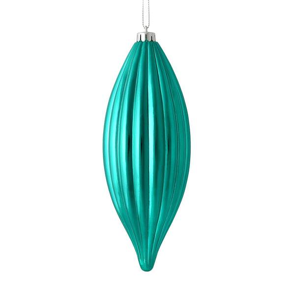 8" Teal Shiny Line Finial Ornament (4 pack)