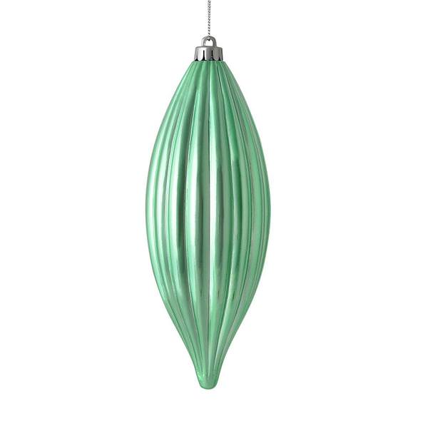 8" Seafoam Green Shiny Line Finial Ornament (4 pack)