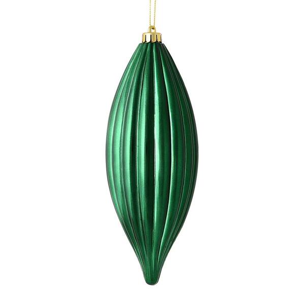 8" Midnight Green Shiny Line Finial Ornament (4 pack)