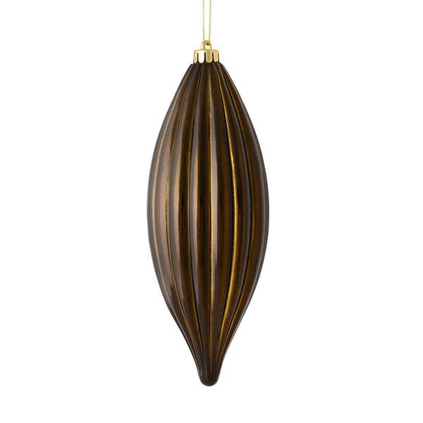 8" Chocolate Shiny Line Finial Ornament (4 pack)