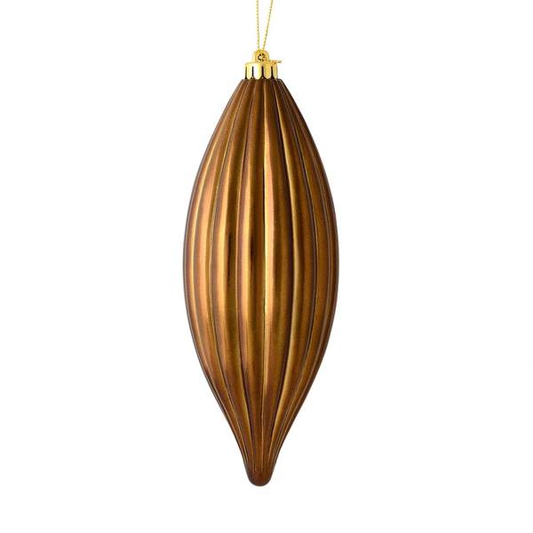 8" Mocha Shiny Line Finial Ornament (4 pack)