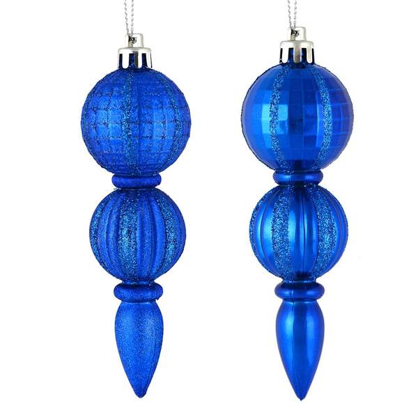 5" Blue Glitter/Matte Finial Ornament (set of 6)