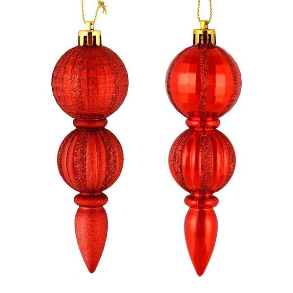 5" Red Glitter/Matte Finial Ornament (set of 6)