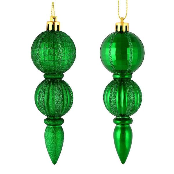 5" Green Glitter/Matte Finial Ornament (set of 6)
