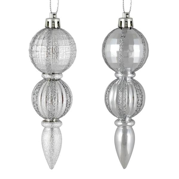 5" Silver Glitter/Matte Finial Ornament (set of 6)