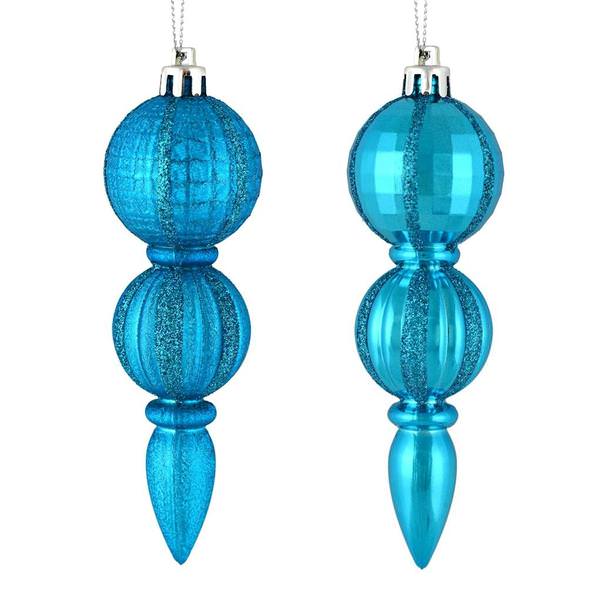 5" Turquoise Glitter/Matte Finial Ornament (set of 6)