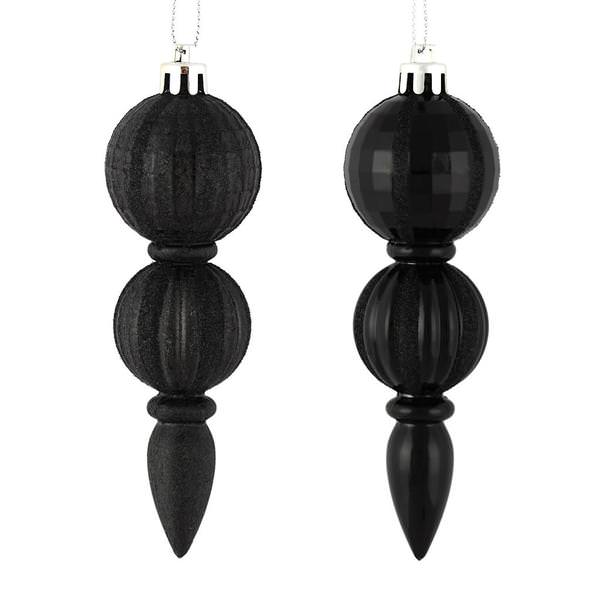 5" Black Glitter/Matte Finial Ornament (set of 6)