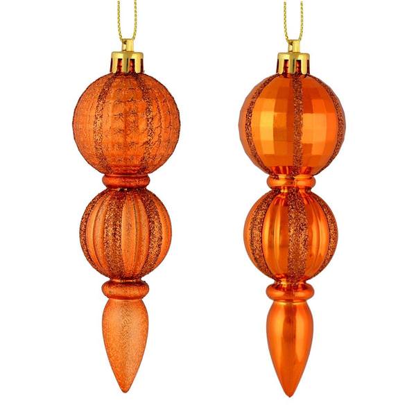 5" Burnished Orange Glitter/Matte Finial Ornament (set of 6)