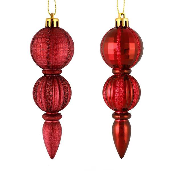 5" Wine Glitter/Matte Finial Ornament (set of 6)