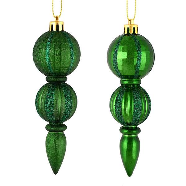 5" Emerald Glitter/Matte Finial Ornament (set of 6)