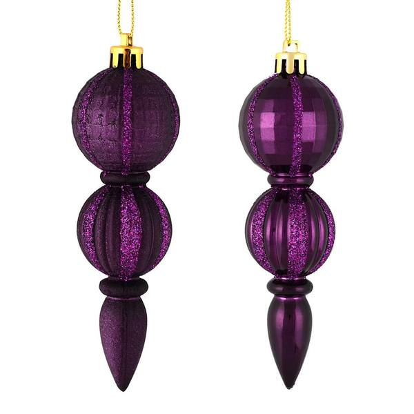 5" Plum Glitter/Matte Finial Ornament (set of 6)
