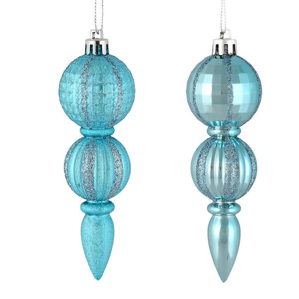 5" Baby Blue Glitter/Matte Finial Ornament (set of 6)