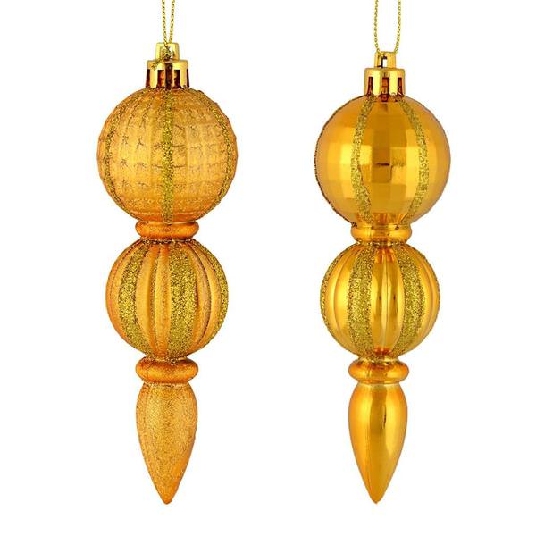 5" Honey Gold Glitter/Matte Finial Ornament (set of 6)