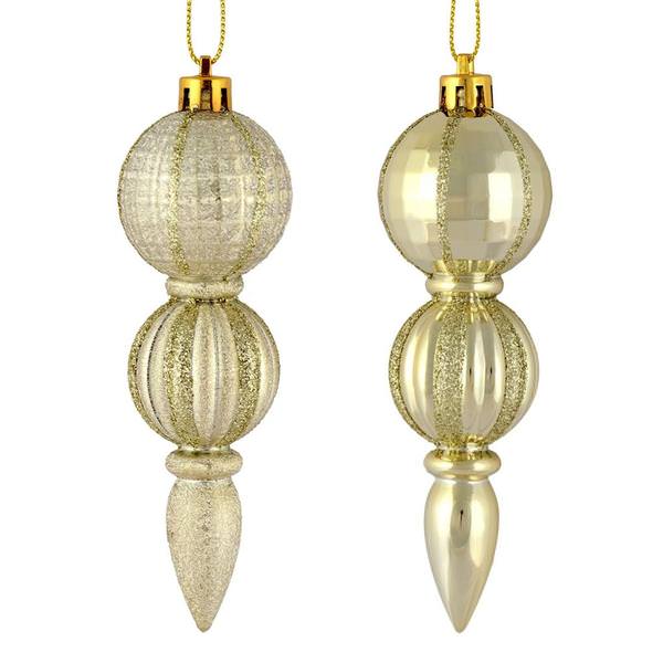 5" Champagne Glitter/Matte Finial Ornament (set of 6)