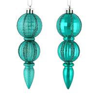 Vickerman 5" Teal Glitter/Matte Finial Ornament (set of 6)